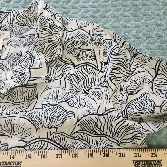 Rachel Zoe 100% Linen Cream Black Boxy Fit Short Sleeve Button Up Shirt Sz Large - Picture 3 of 8